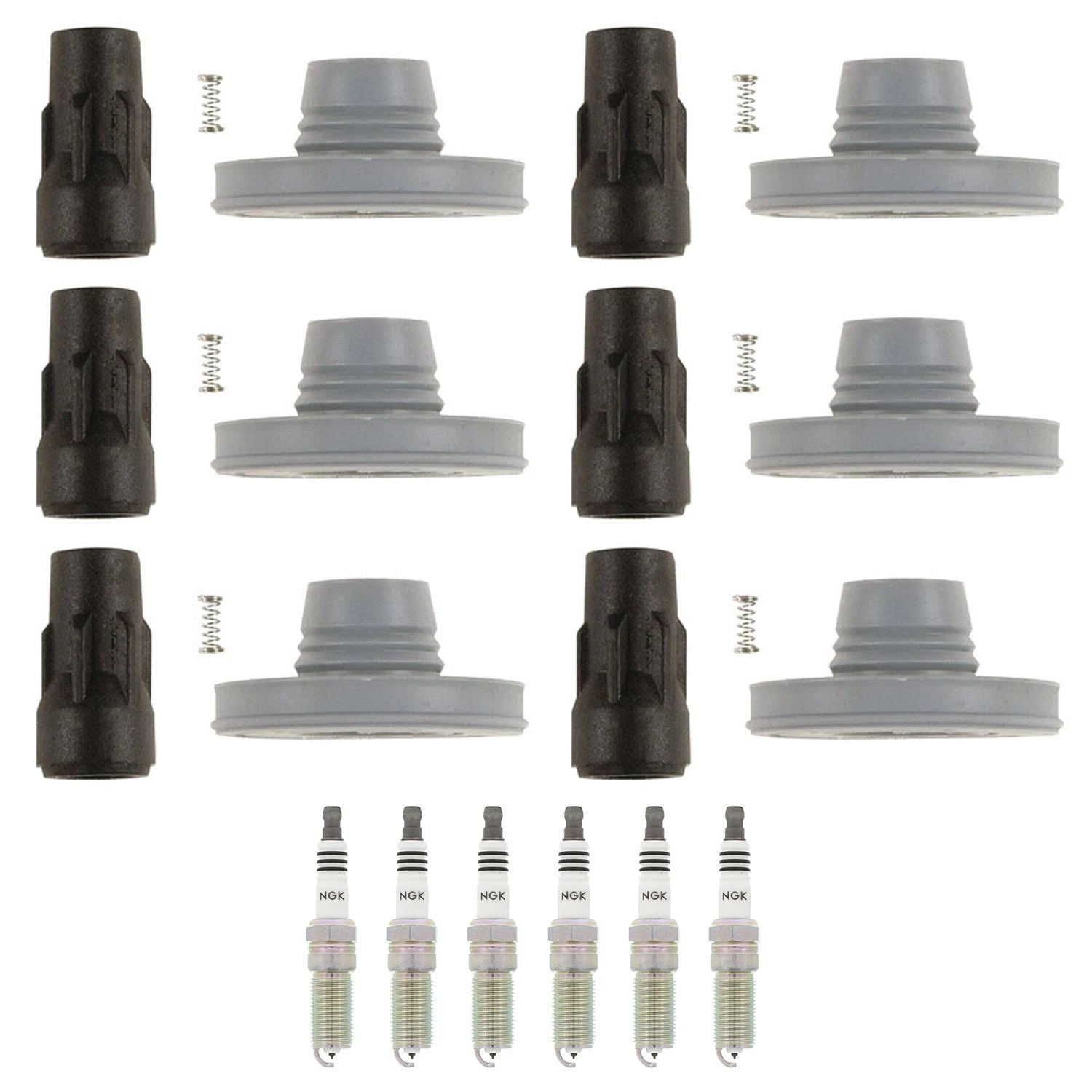 Set of 6 NGK Iridium IX Spark Plugs & Denso Coil Boots for F-150 Flex MKS MKT (2011–2019)