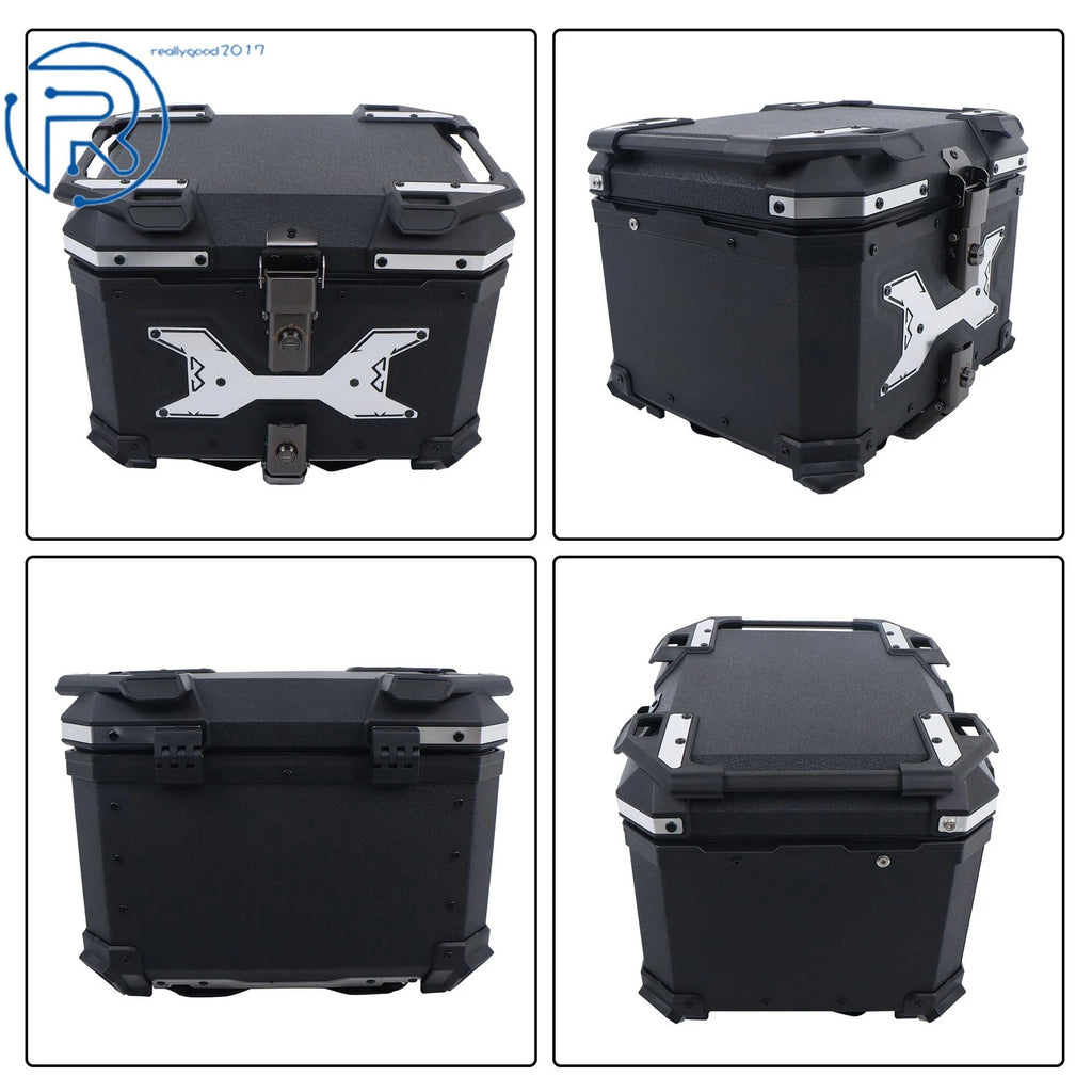 45L Aluminum Hard Trunk for Motorcycle with Backrest and Mounting Plate