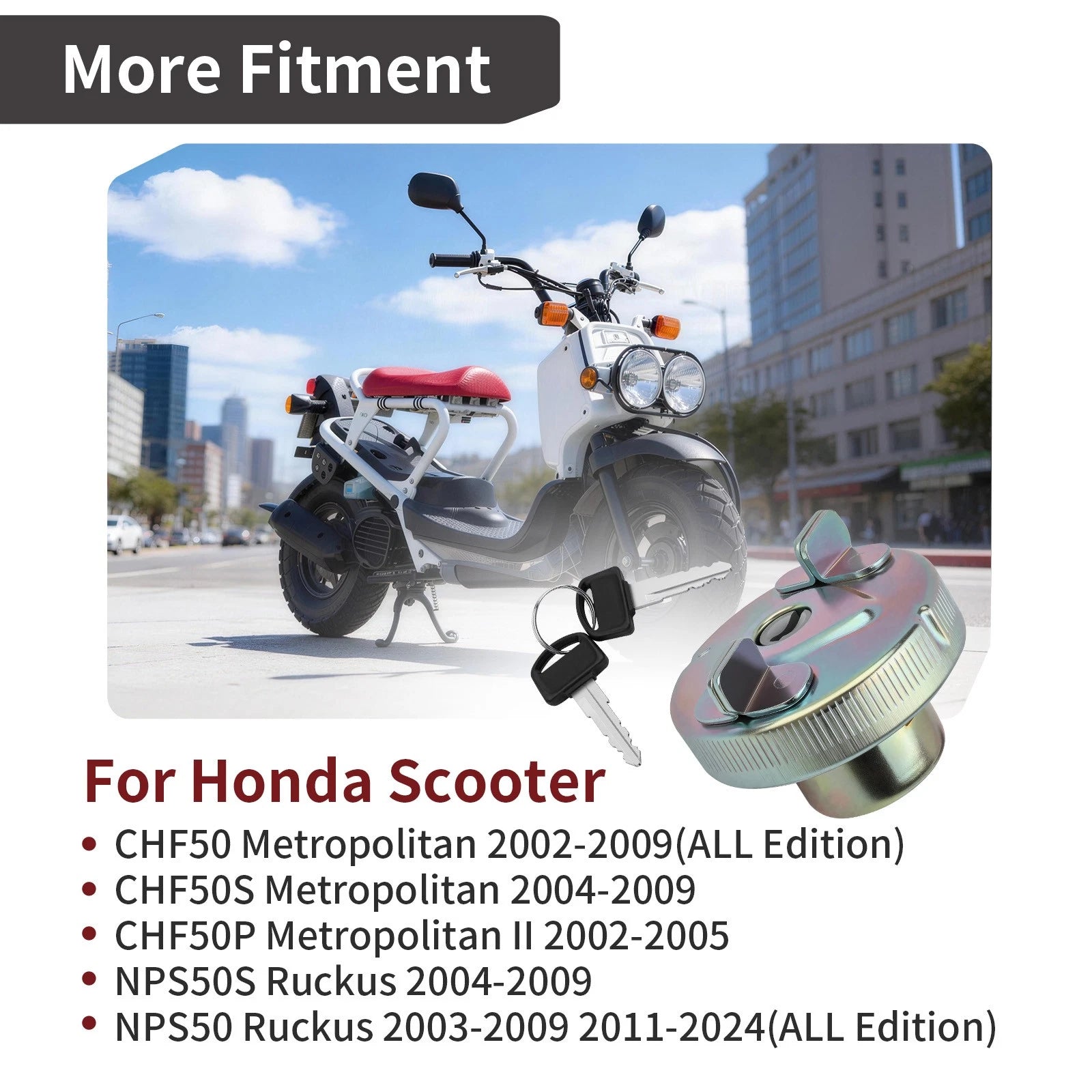 Fuel Gas Tank Cap for Honda Ruckus NPS50S (2004–2009) 17620-GEV-761, 17620-GEV-762