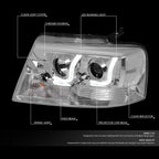 Chrome/Clear LED DRL Bar Projector Headlight for Ford F-150 (2004–2008)