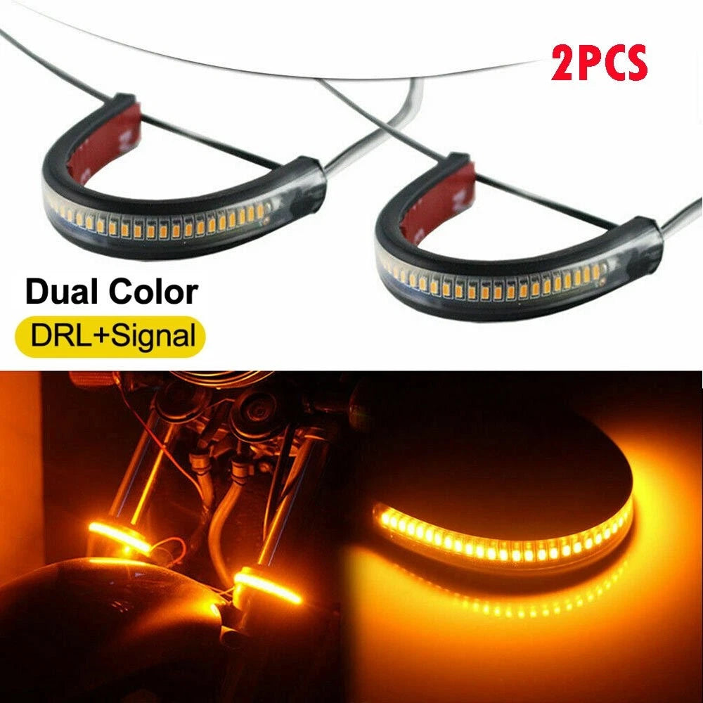 2 LED Turn Signals for Harley Davidson (FORK Strip Flowing Amber)