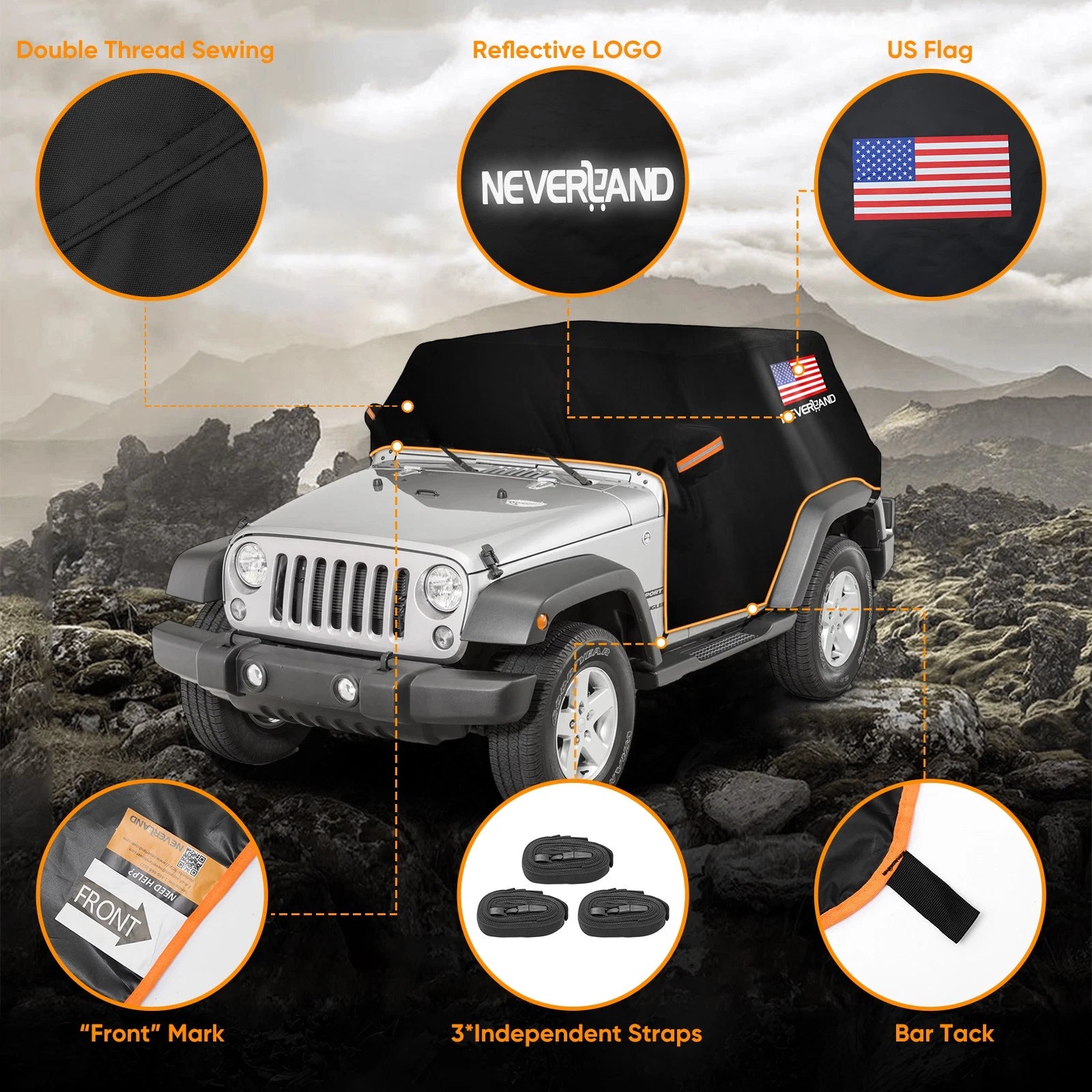 Car Cover for Jeep Wrangler 4 Door (2007–2024) Waterproof UV Resistant