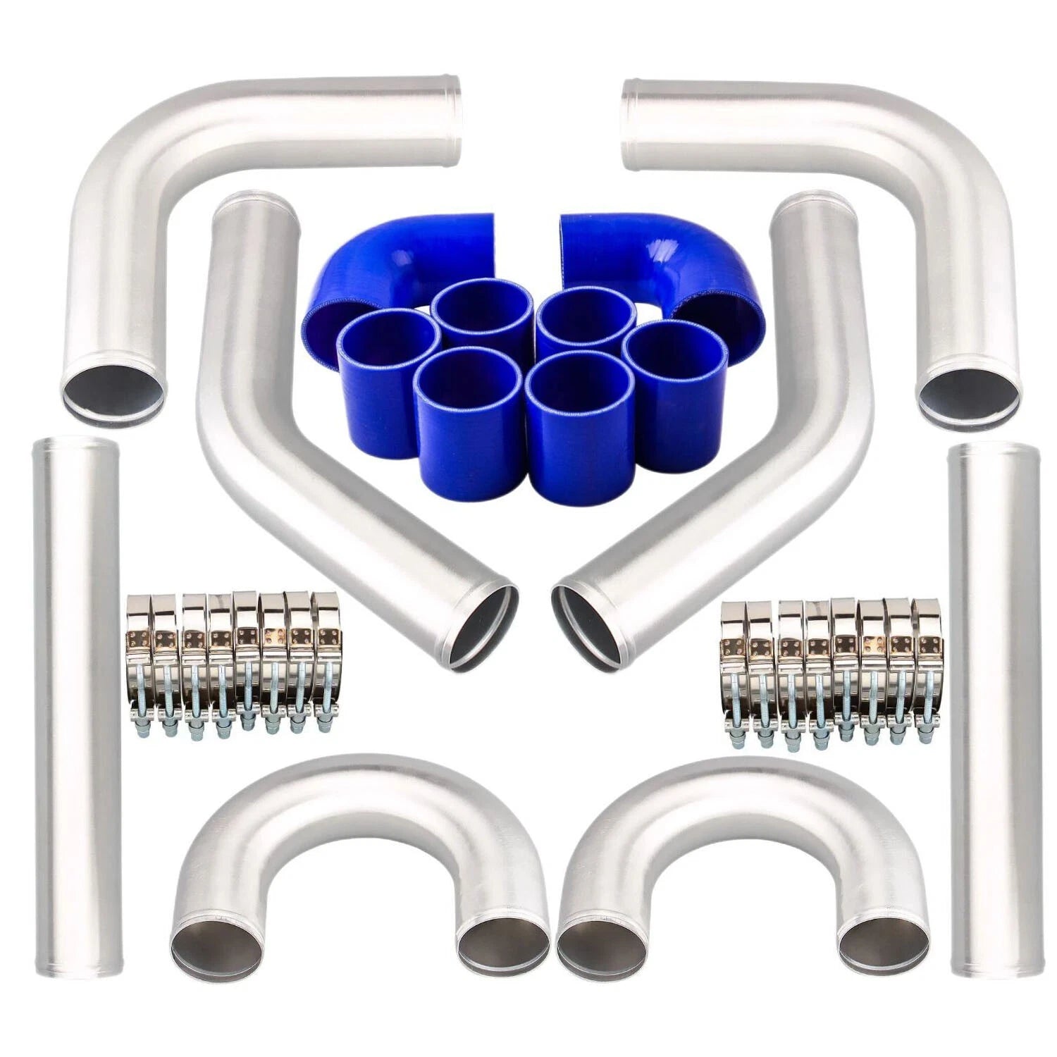 2.5" Universal Aluminum Turbo Intercooler Elbow Pipe Kit with Hose & Clamp