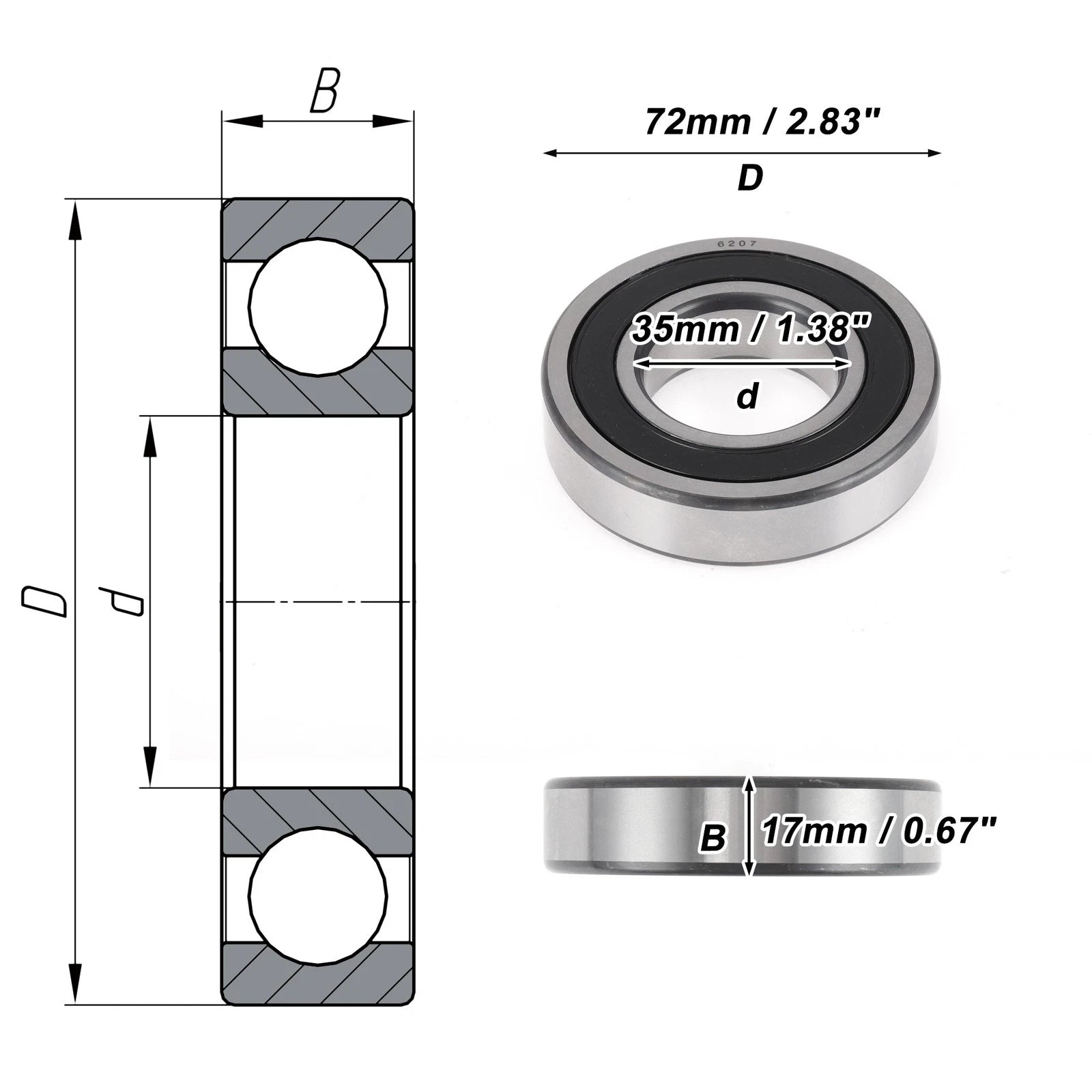 6207DDU Deep Groove Ball Bearing for Scooter Skateboard Wheel (N/A)