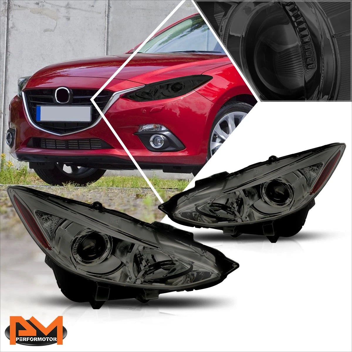 Projector Headlight for Mazda 3 (2014–2016) Smoked Lens Amber Corner