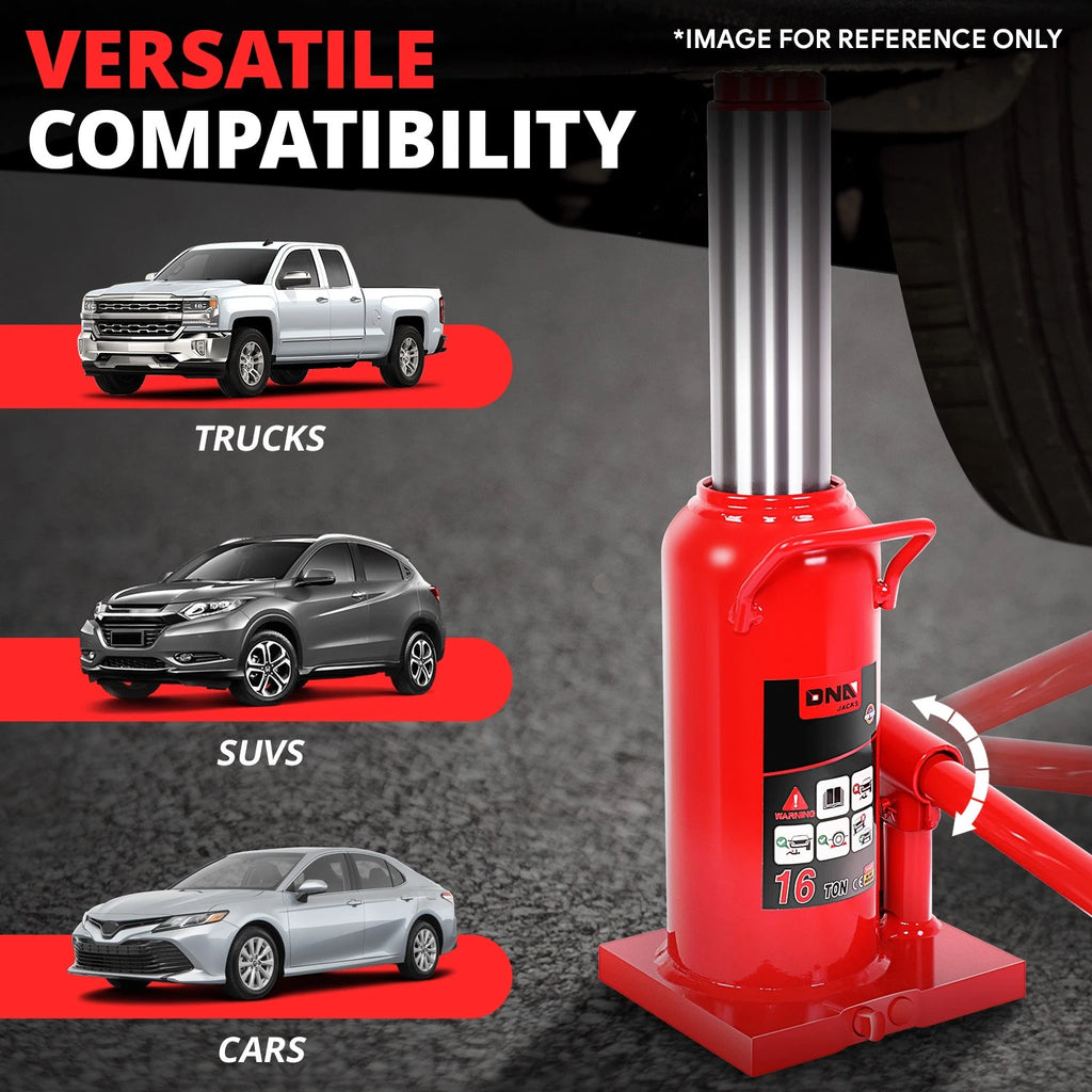 17.3" Red Hydraulic Bottle Jack for Automotive Repair (16 Tons)