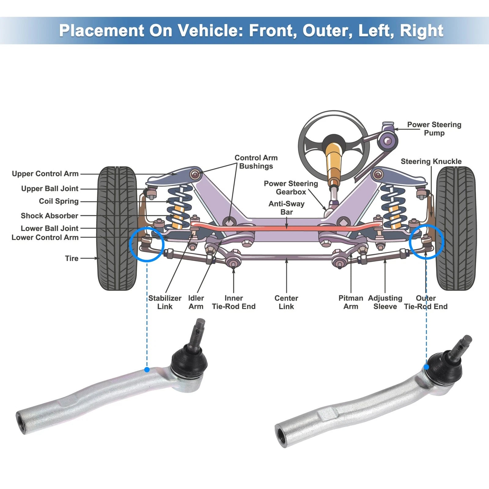 2pcs Front Outer Tie Rod End Links for Lexus RX350 RX450h (2007–2022) No. ES800533/ES800534