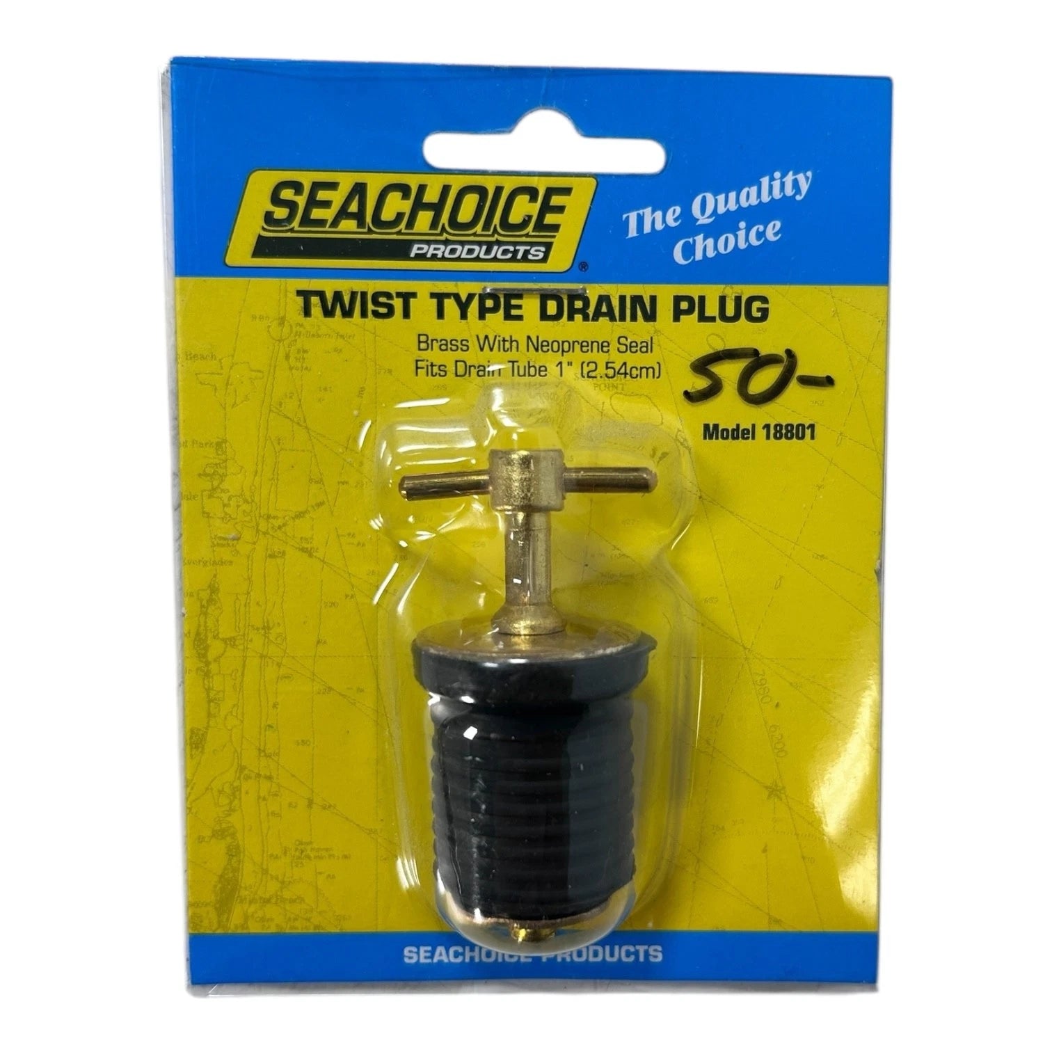3X Marine Twist Type Drain Plug for SeaChoice (1'' Brass w/ Neoprene Seal)