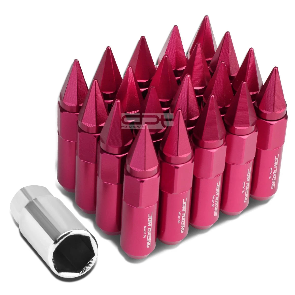 20x M12x1.5 90mm Tall Pink Aluminum Spiked Lug Nuts + Adapter