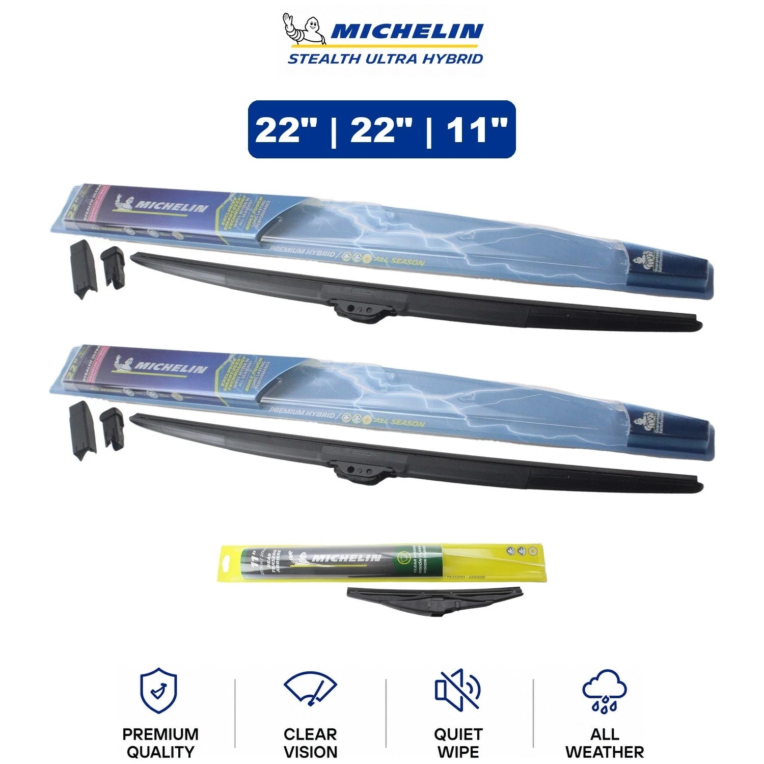 Set of 3 Michelin Stealth Ultra Hybrid Wiper Blades for Ford (2018–2024)