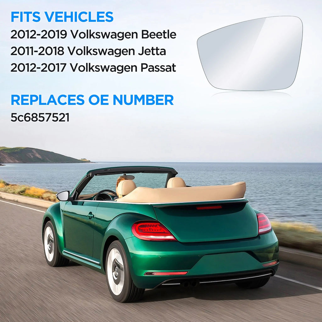 Driver Side Mirror Glass for Volkswagen Jetta Beetle (2011-2018)