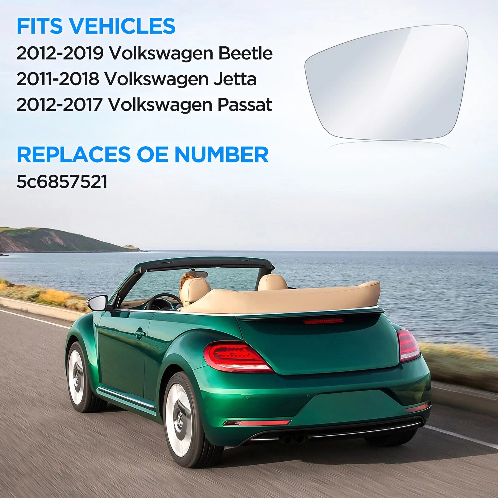 Driver Side Mirror Glass for Volkswagen Jetta Beetle (2011-2018)