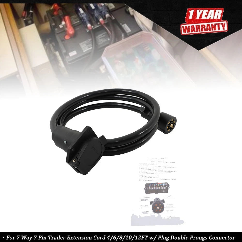 7 Way 7 Pin Trailer Extension Cord for Trailers (4/6/8/10/12FT)