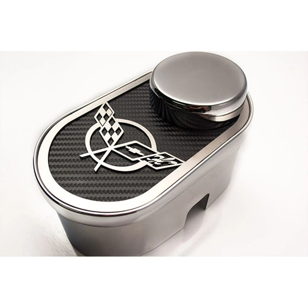 Polished Master Cylinder Cover w/Red Carbon Fiber Flags Inlay for 97-04 Corvette