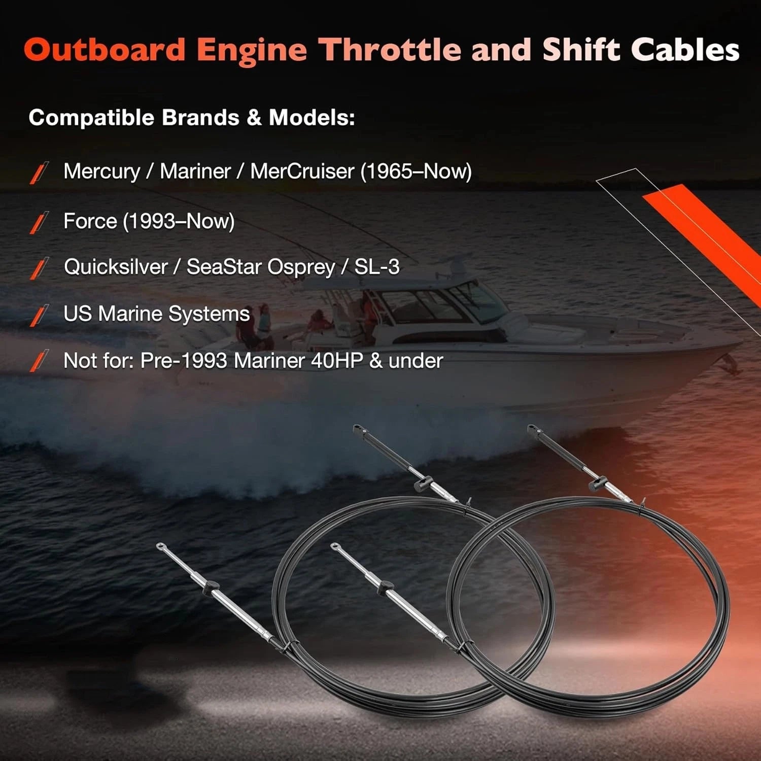 2X Throttle Shift Cable for Mercury Mariner (GEN II) (15FT)
