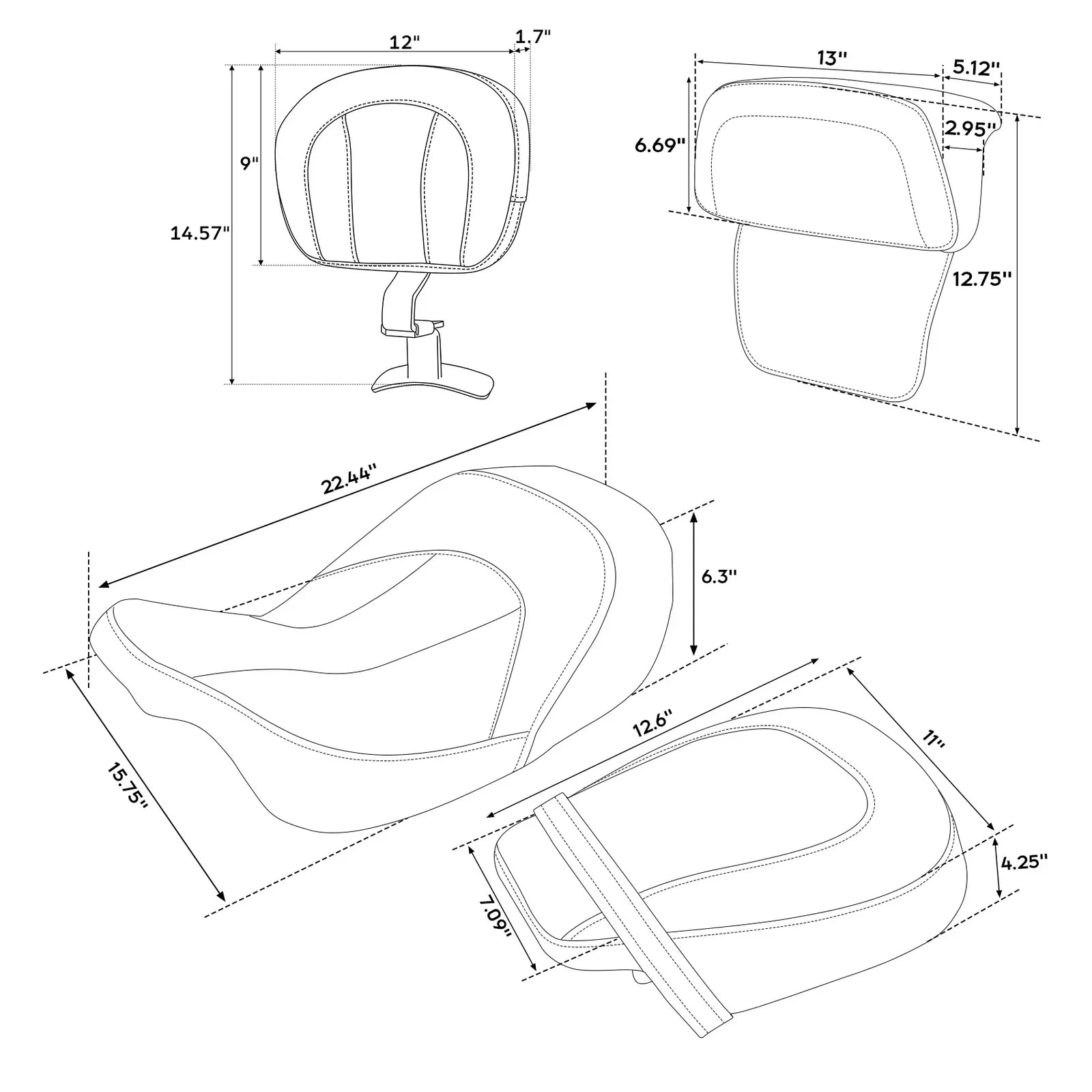 Seats Backrest Pad for Harley Road Glide Street Glide (2014 - 2023)