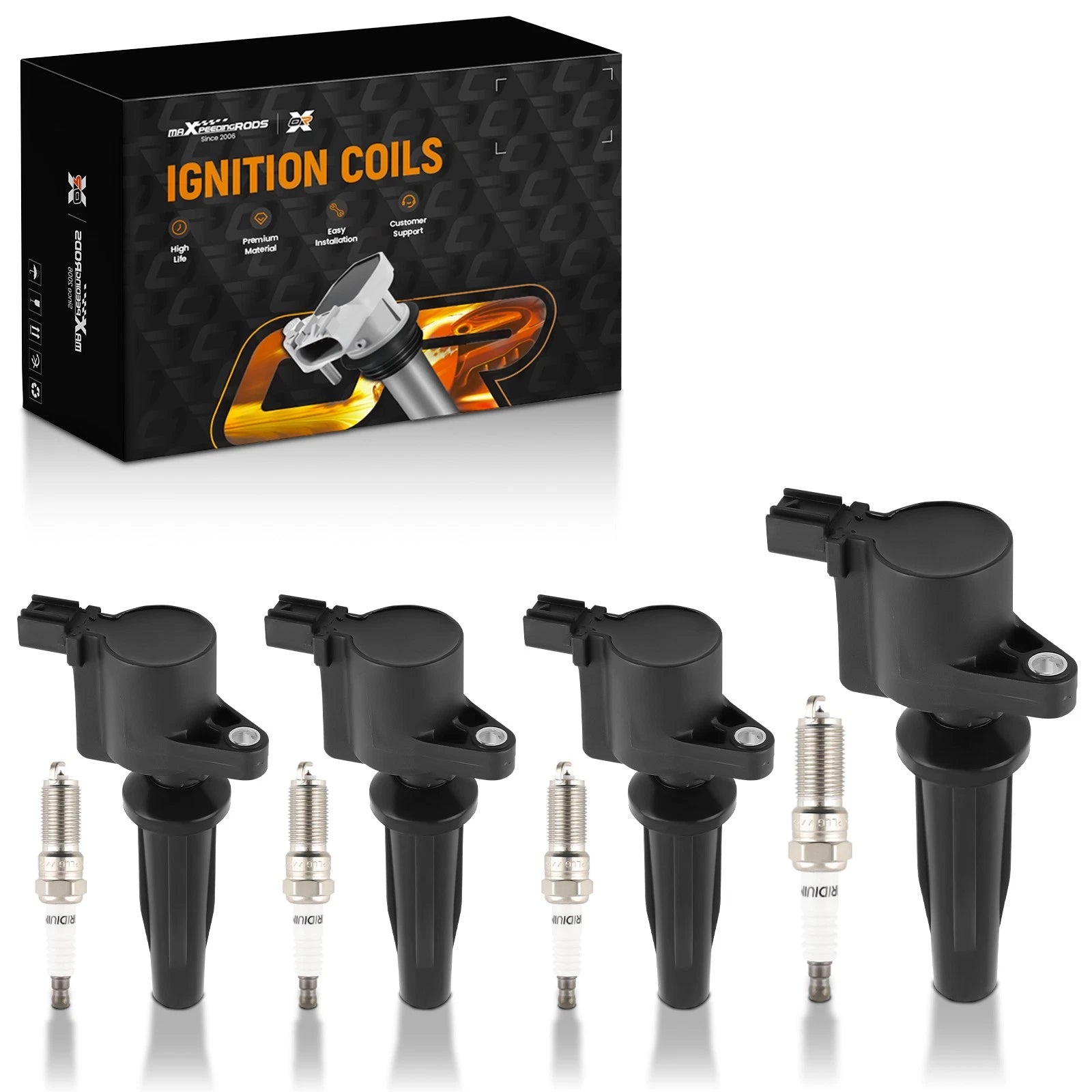Set of 4 Ignition Coils + Spark Plugs for Lincoln MKZ, Mercury Mariner (2007–2012)