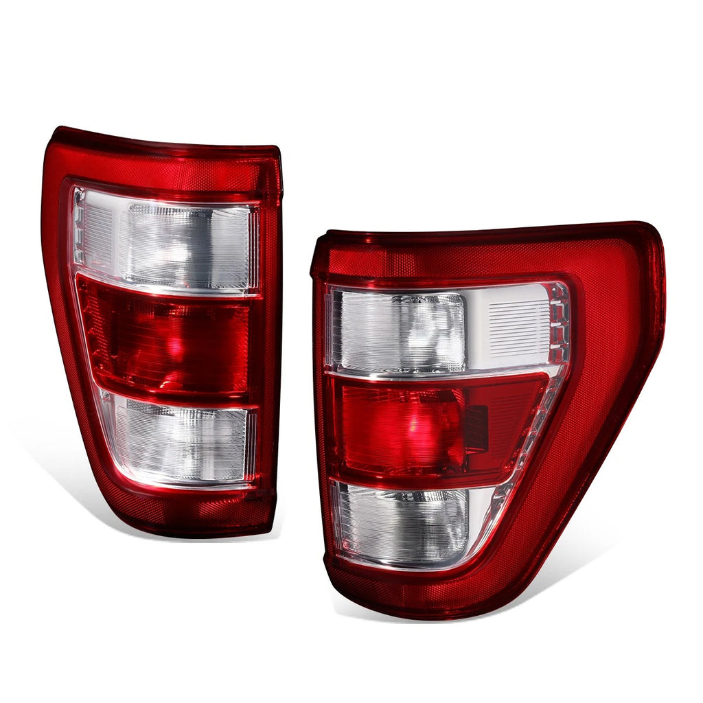 Set of 2 Tail Brake Lights for Ford F150 XL (2021–2024) Red Lens Chrome Housing