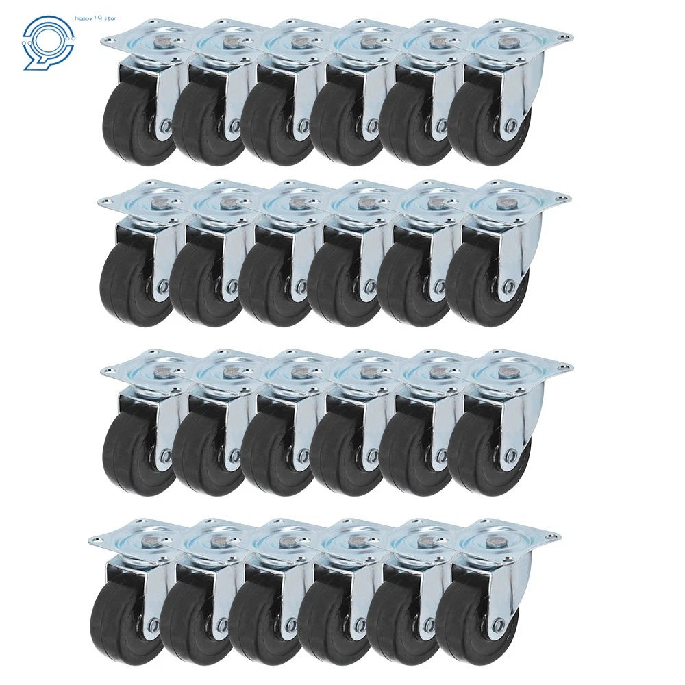 24 Pack 2" Rubber Swivel Caster Wheels with Top Plate & Bearing