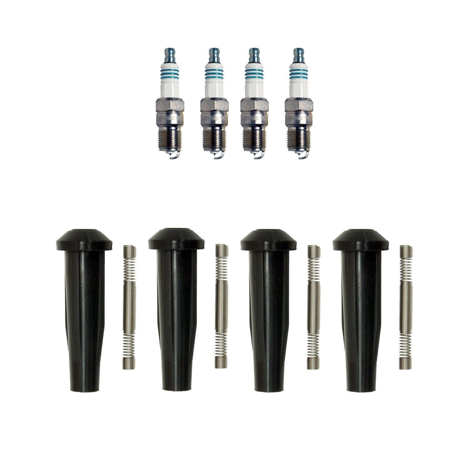 Set of 4 Denso Iridium Power Plugs & NGK Ignition Coil Boots for Ford Focus (2000–2007)