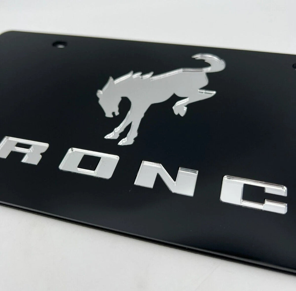 Acrylic Premium Black License Plate Frame for Ford Bronco Block Letters (1966–1996)