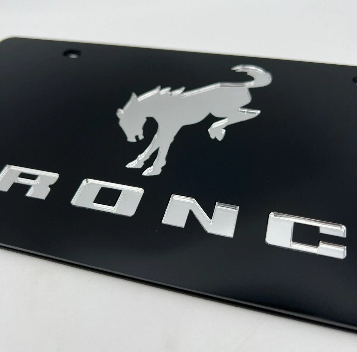 Acrylic Premium Black License Plate Frame for Ford Bronco Block Letters (1966–1996)