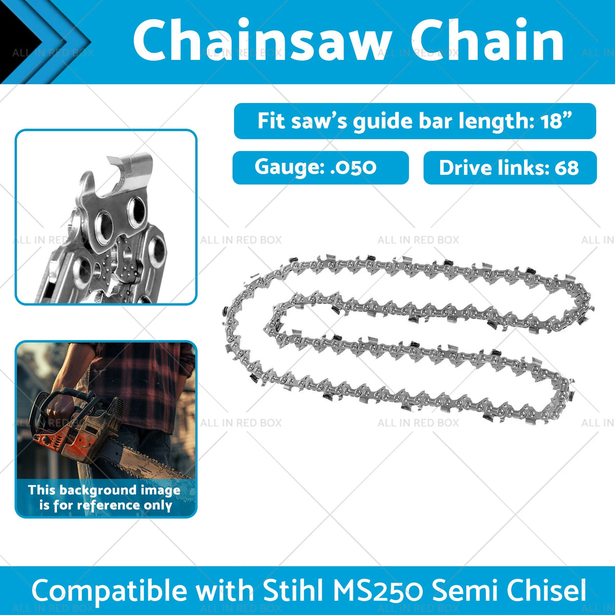 18" Tungsten Carbide Saw Chain for Stihl MS250 (Fits .325" 68 DL)