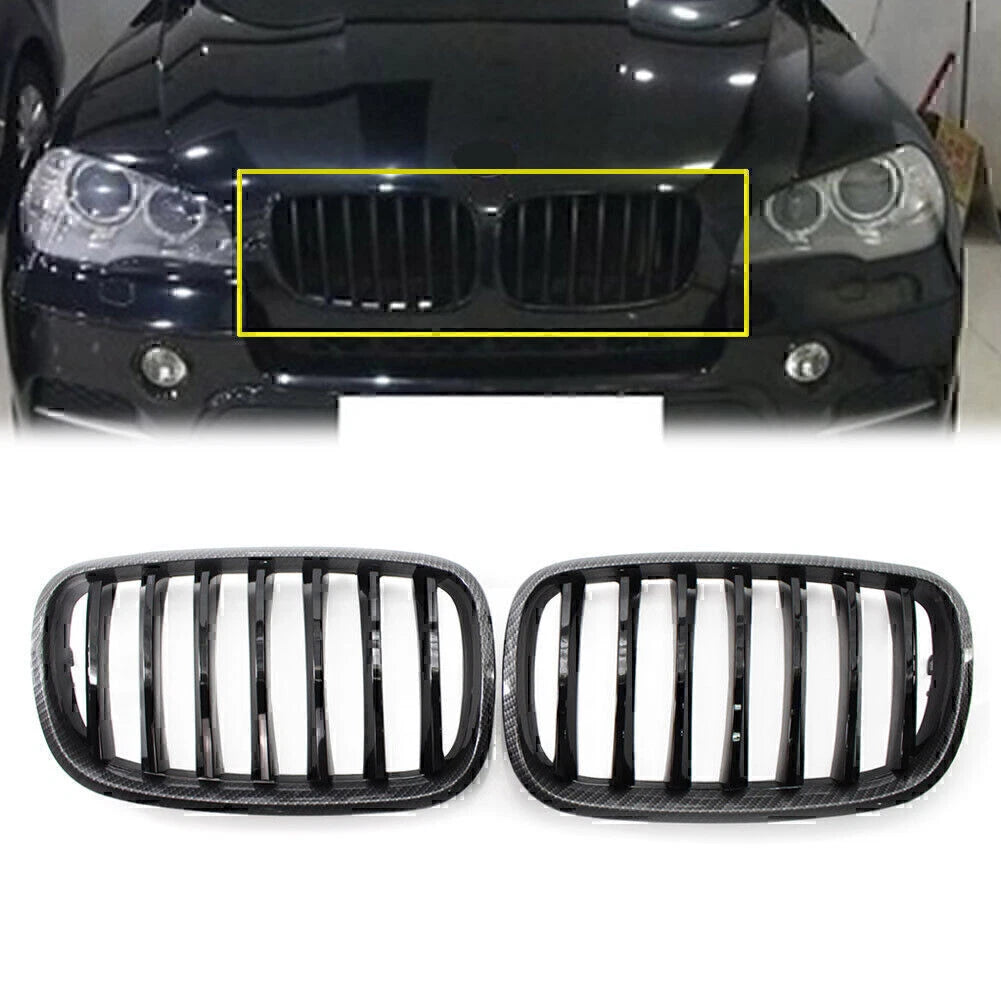 Carbon Style Grille for BMW X5 X6 E70 E71 (2008–2013) Gloss Black