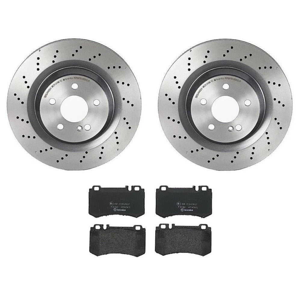 Brembo Rear Brake Kit Drilled Disc Rotors & Low-Met Pads for MB R230 SL55 AMG (2002–2008)