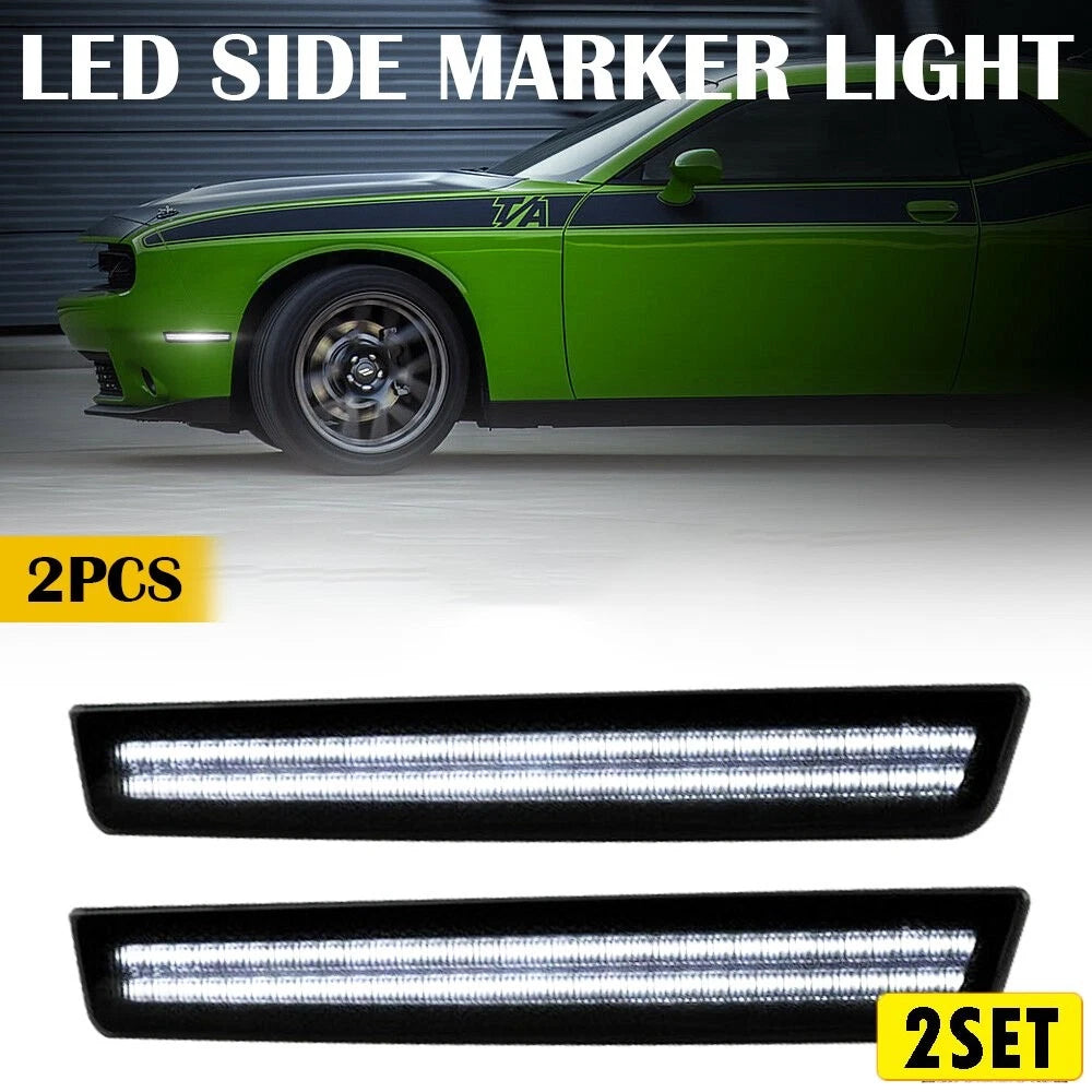 Set of 2 White Front Side LED Bumper Marker Lights for Dodge Challenger (2015–2021)