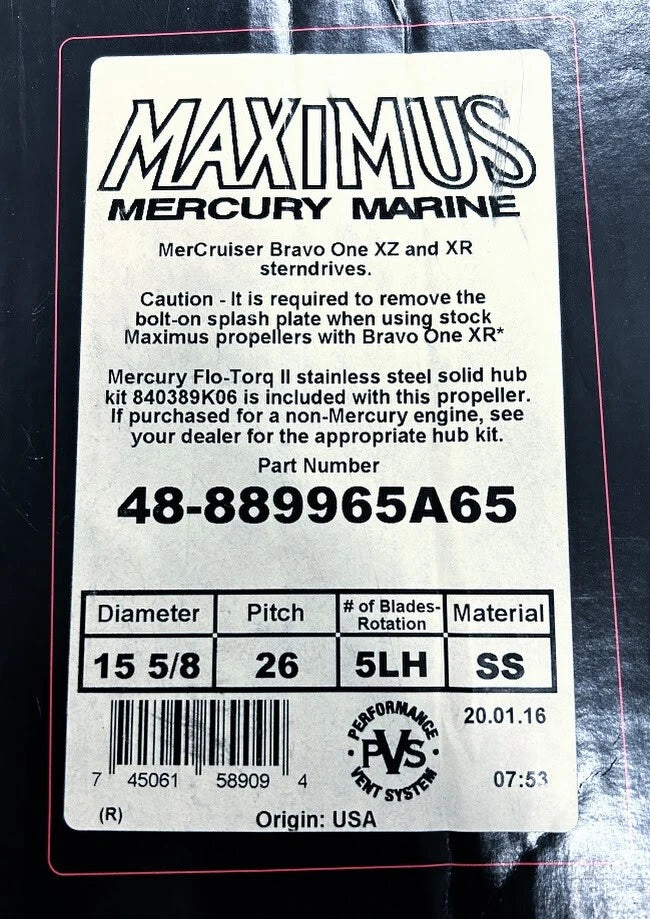 Maximus Propeller for Mercury Marine (5 x 15 5/8 x 26, 48-889965A65, LH)