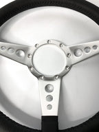 Polished 14 Inch Drilled 3 Spoke Steering Wheel with Leather Grip for 9 Hole