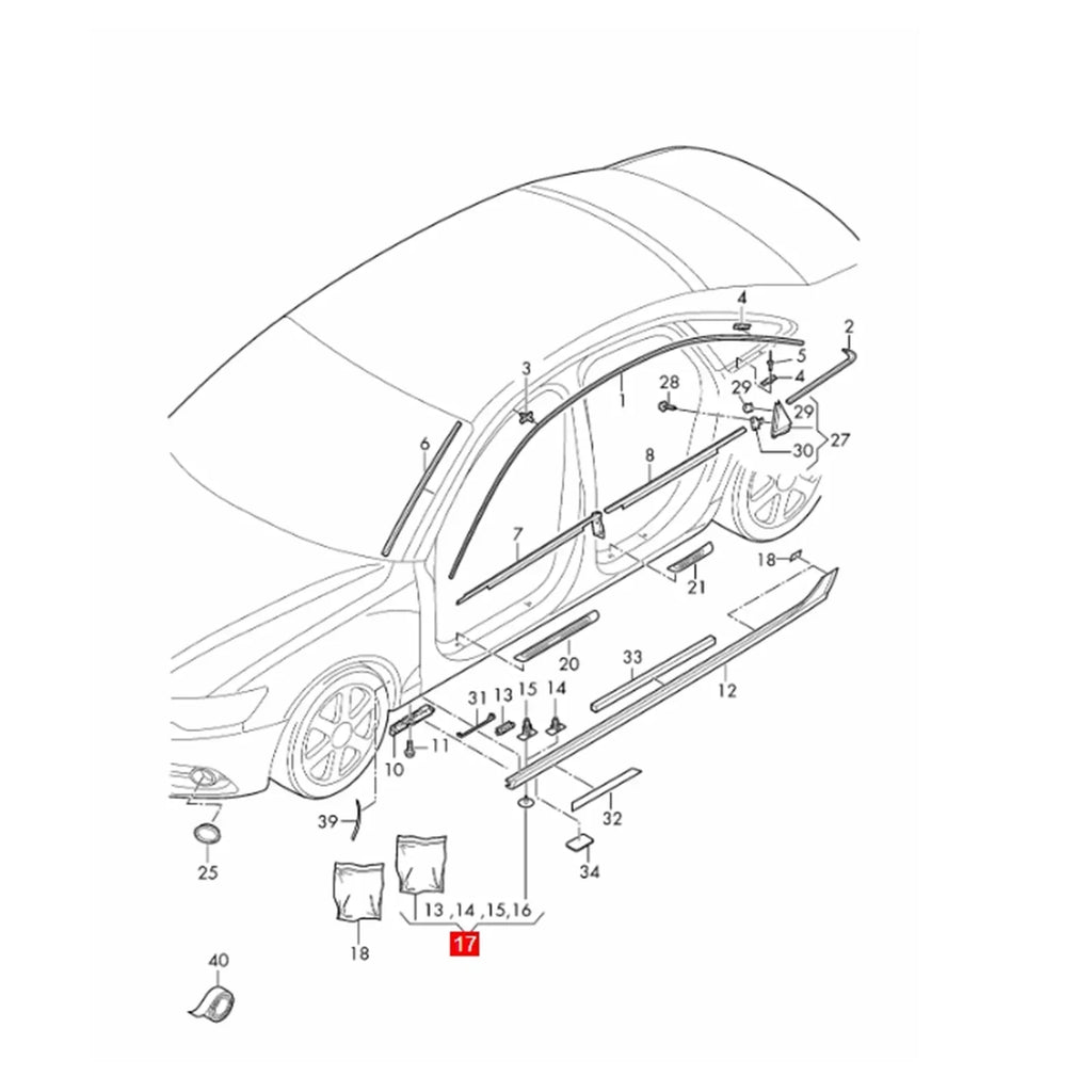Side Skirt Attachment Clips for Audi A6 (2012-2014)