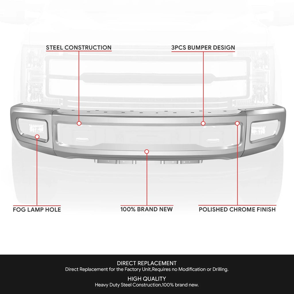 OE Style Chrome Front Bumper for Ford F250 F350 Super Duty (2017–2019)