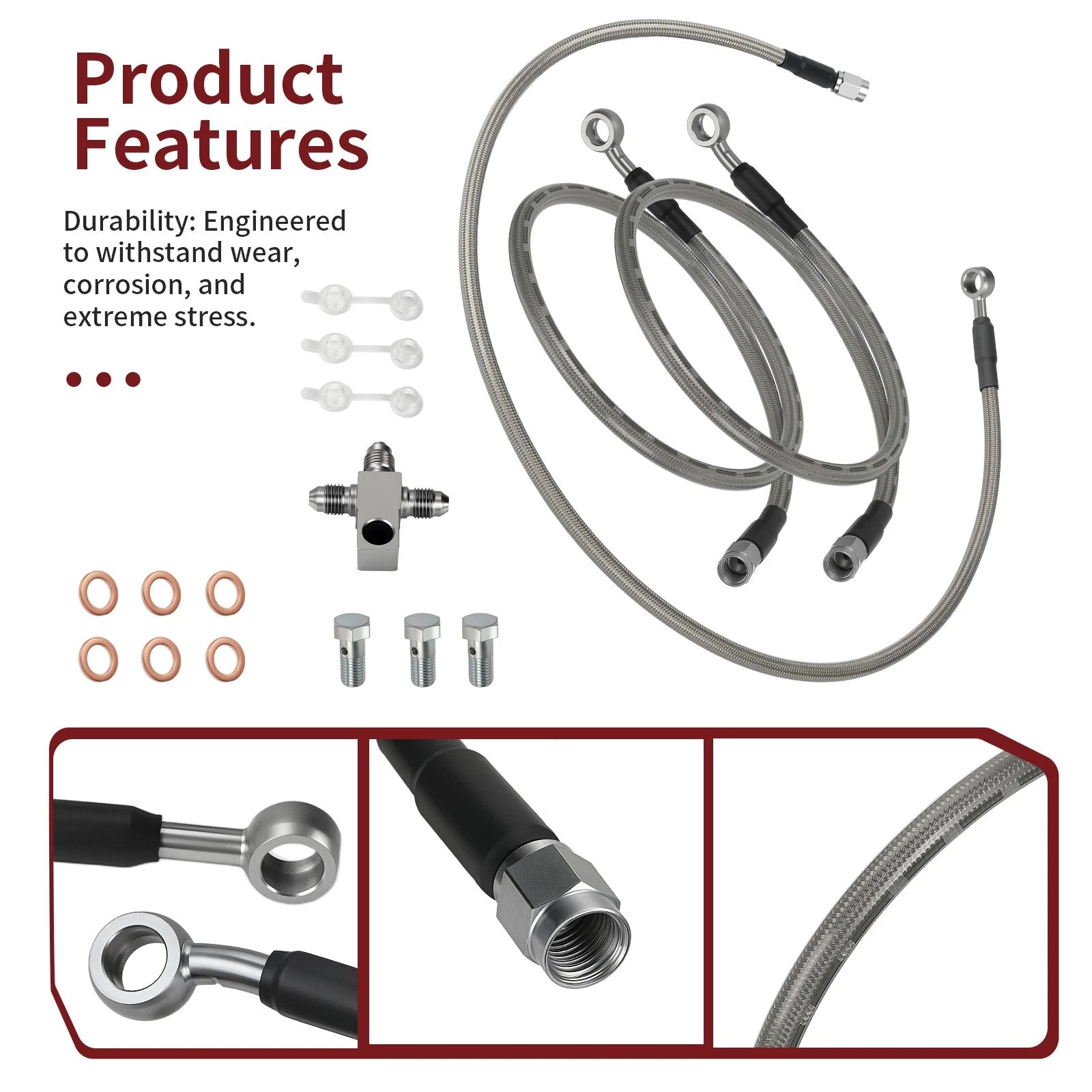 3 Front Brake Hose Lines Kit for Suzuki Quadsport Z400 LTZ400 LTZ400Z (2003–2008)