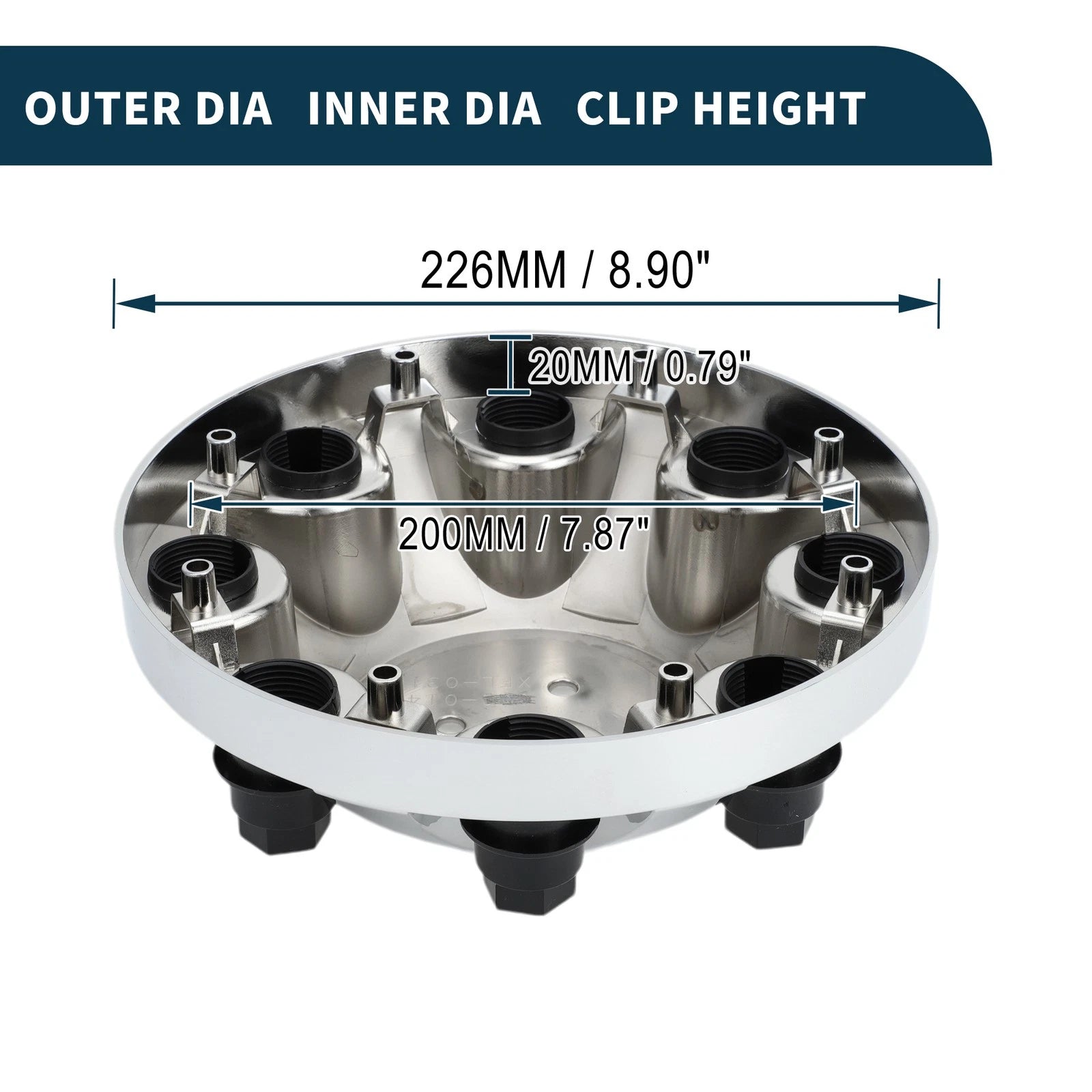 Wheel Center Caps for Chevrolet (OD: 226mm/8.90", Chrome, Plastic)