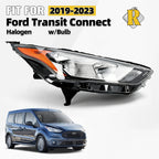 Halogen Headlight Headlamp for Ford Transit Connect (2019–2023) W/ Bulbs