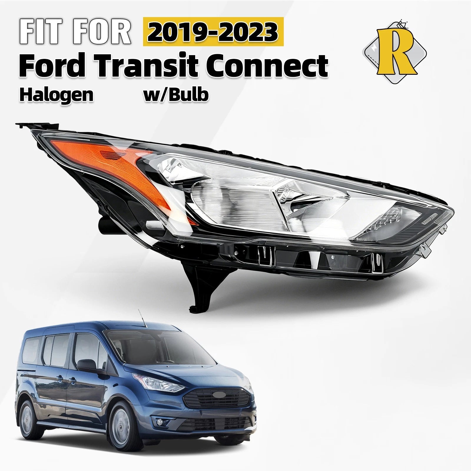 Halogen Headlight Headlamp for Ford Transit Connect (2019–2023) W/ Bulbs