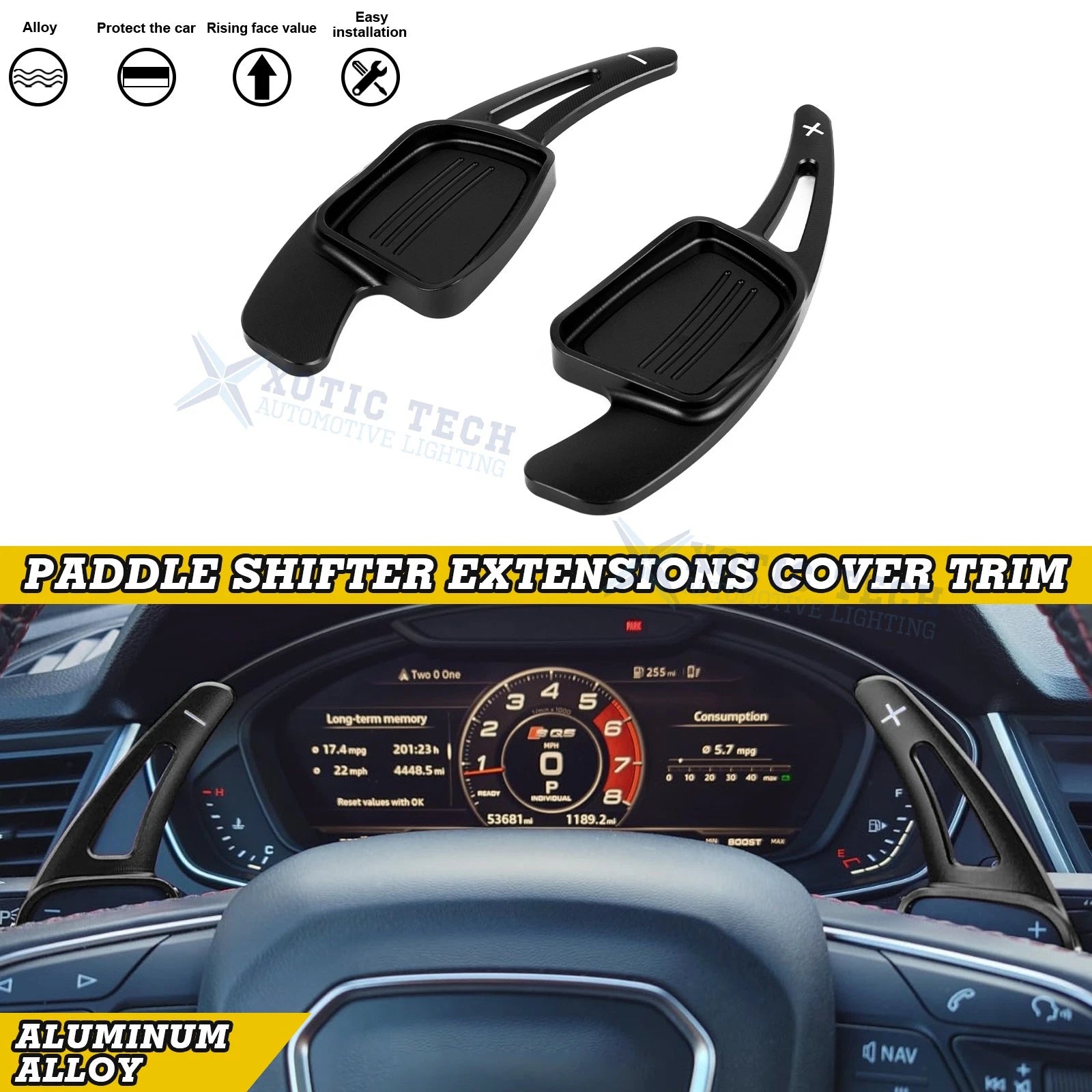 Black Aluminum Paddle Shifter Extension Kit for Audi A3 A4 A5 (2015–2019)
