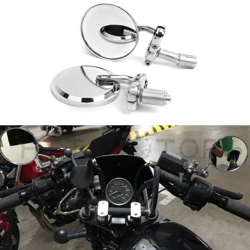 3" Round Handle Bar End Rear View Side Mirrors for Motorcycle (Street Bikes)