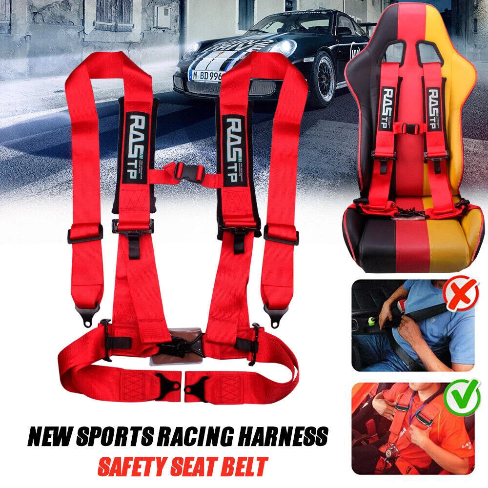 Set of 2 Red 4-Point Racing Harness Belts with Camlock Quick Release