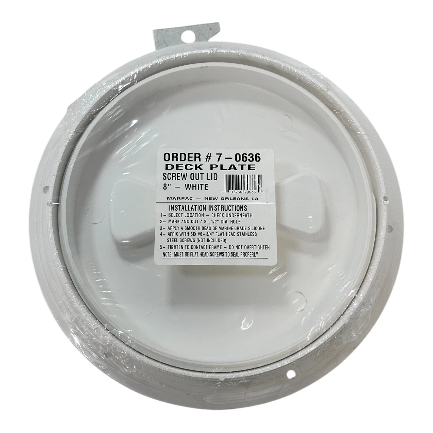 Set of 2 Marine White Screw Out Deck Plate Lid 8" - Marpac 7-0636
