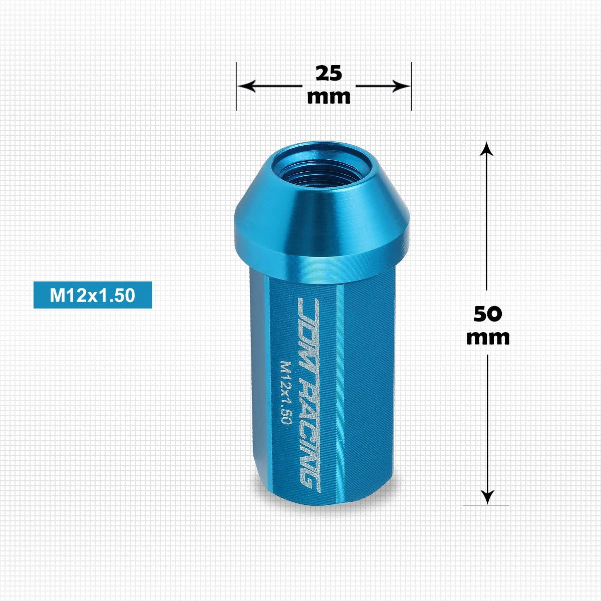 20Pc M12X1.5 Sky Blue JDM Closed End Aluminum Wheel Lug Nuts + Extension 25mmx50mm