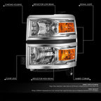Pair of Chrome Housing Amber Side Headlights for Chevy Silverado (2014–2015)
