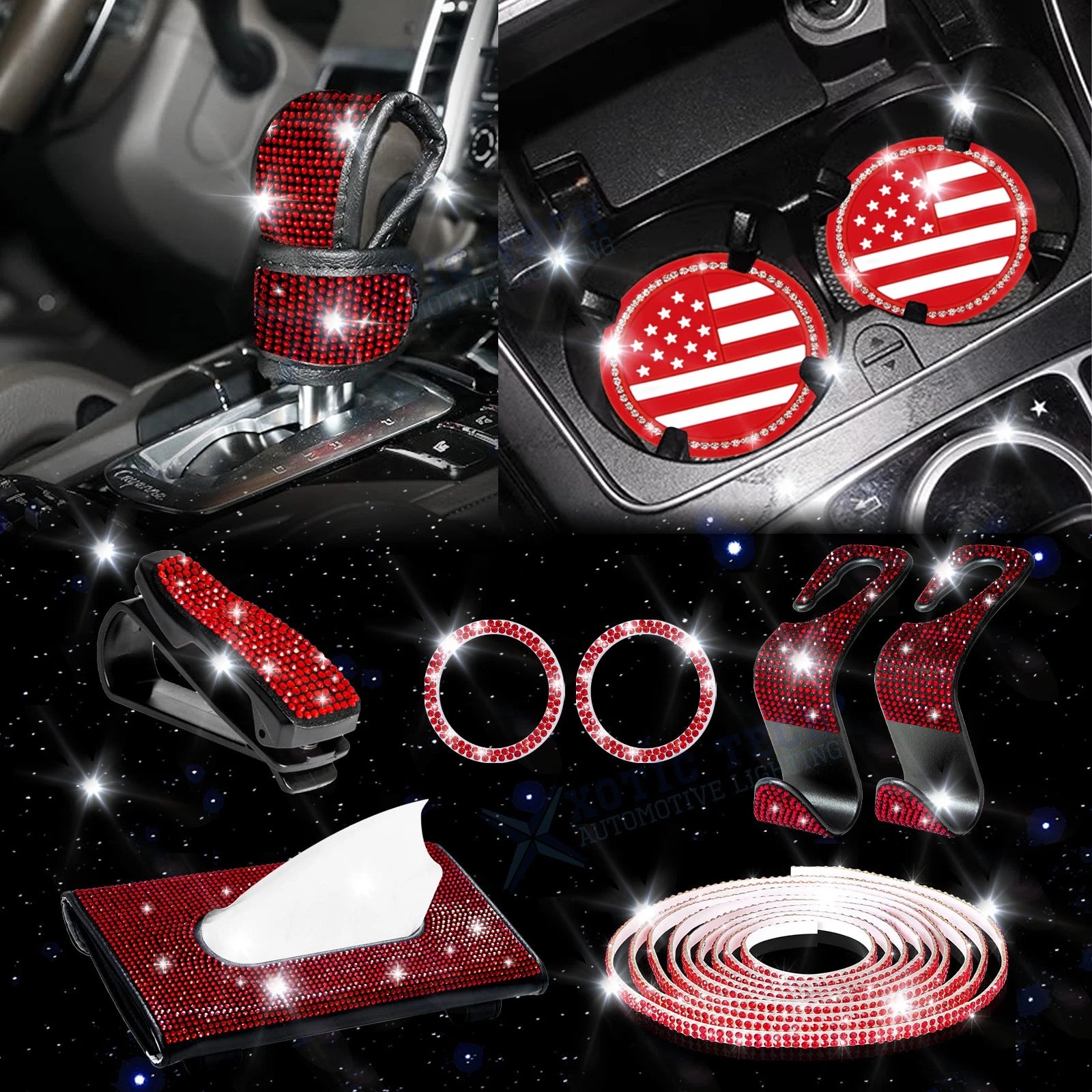 USA Flag Bling Cup Coaster Self-Adhesive Trim for Interior Decor (2008–2024)