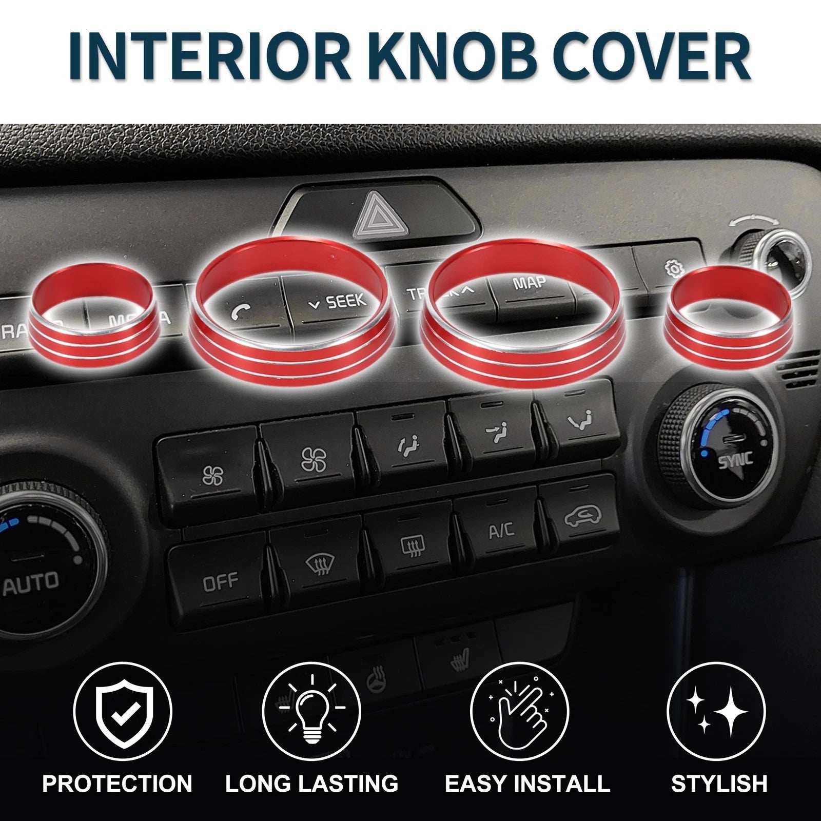 Set of 4 AC Media Volume Switch Knob Cover Rings for Kia Sportage QL (2017)