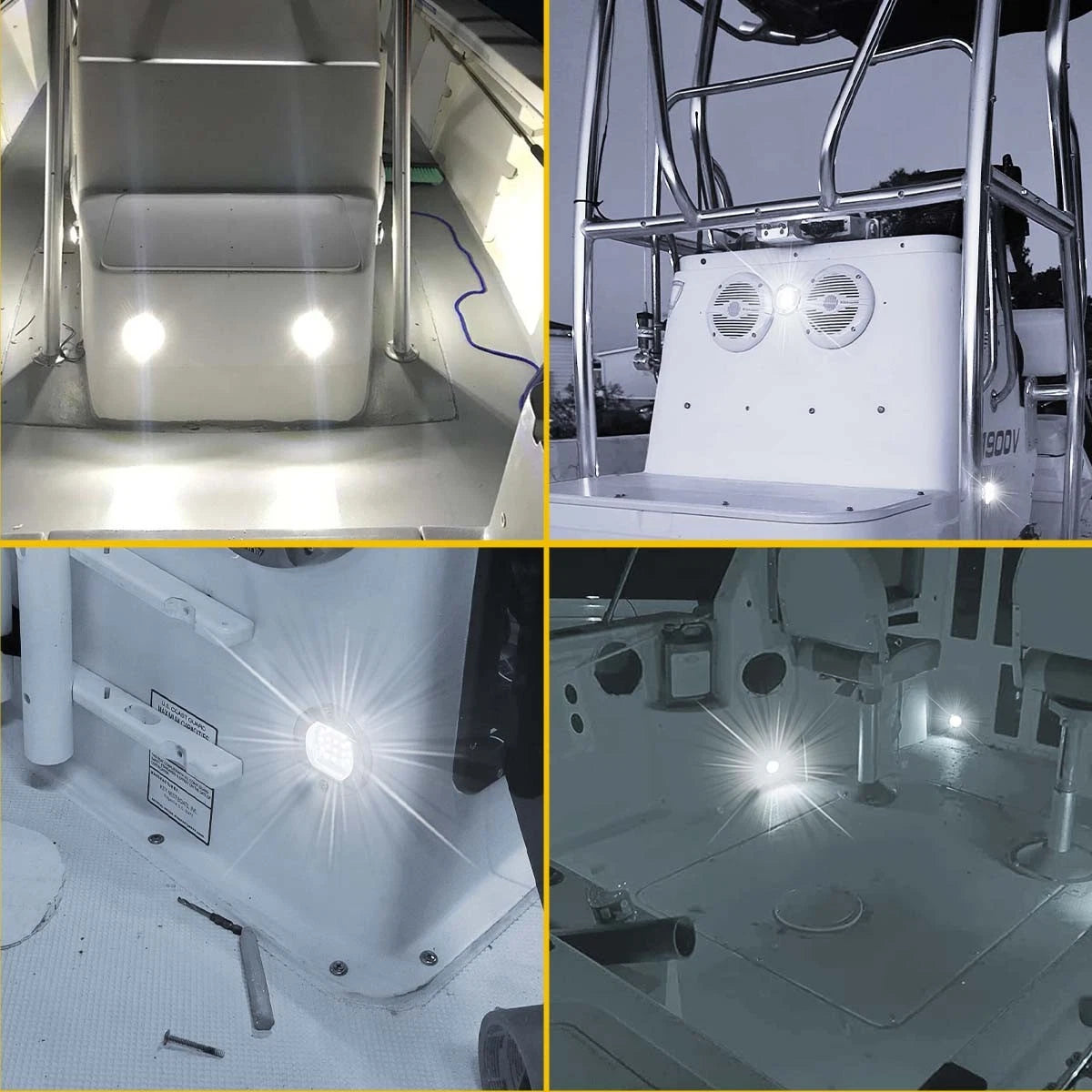 Set of 4 White Round LED Cabin Lights for Marine Boat