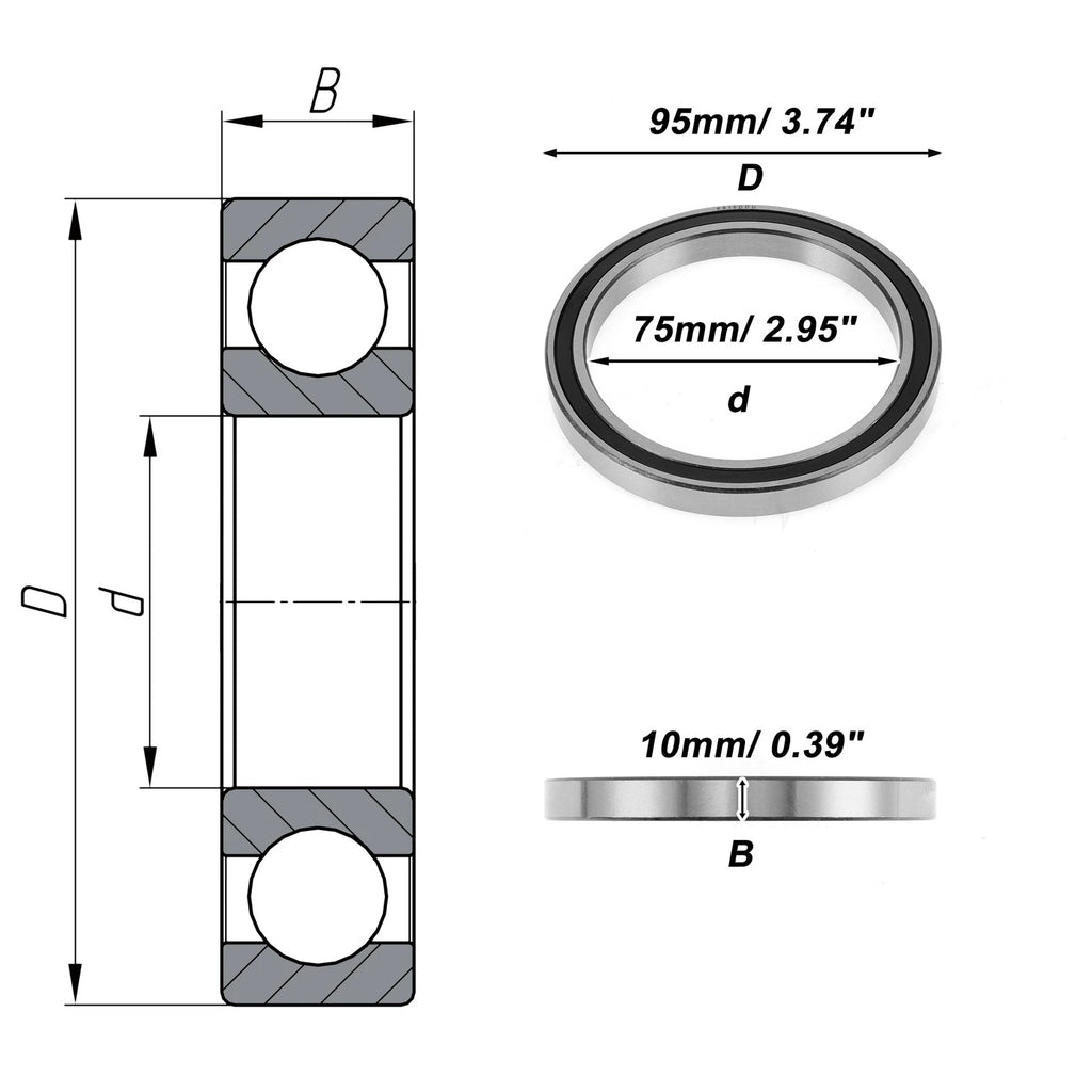 Deep Groove Ball Bearing 75x95x10mm for Scooter Skateboard (1 Pc)