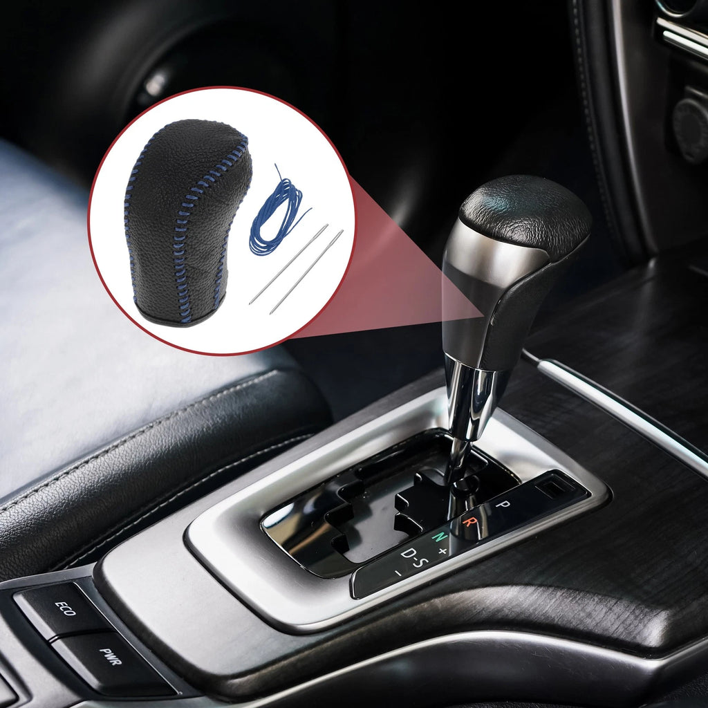 1 Pc Gear Shift Knob Cover for Hyundai Tucson (2015–2018) Black Blue Faux Leather