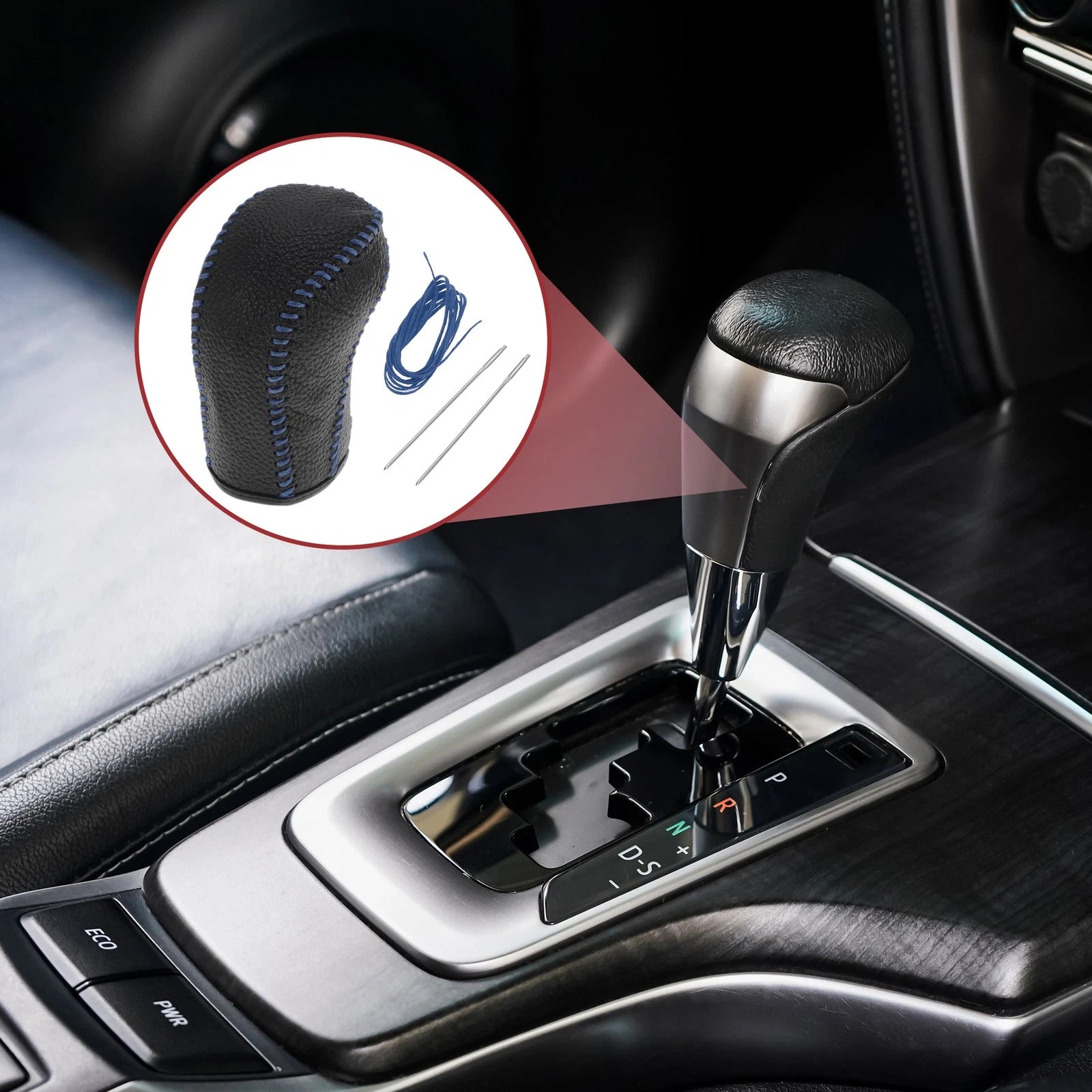 1 Pc Gear Shift Knob Cover for Hyundai Tucson (2015–2018) Black Blue Faux Leather